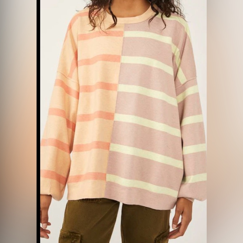 Free People Uptown Stripe Pullover Slouchy Oversized Sweater